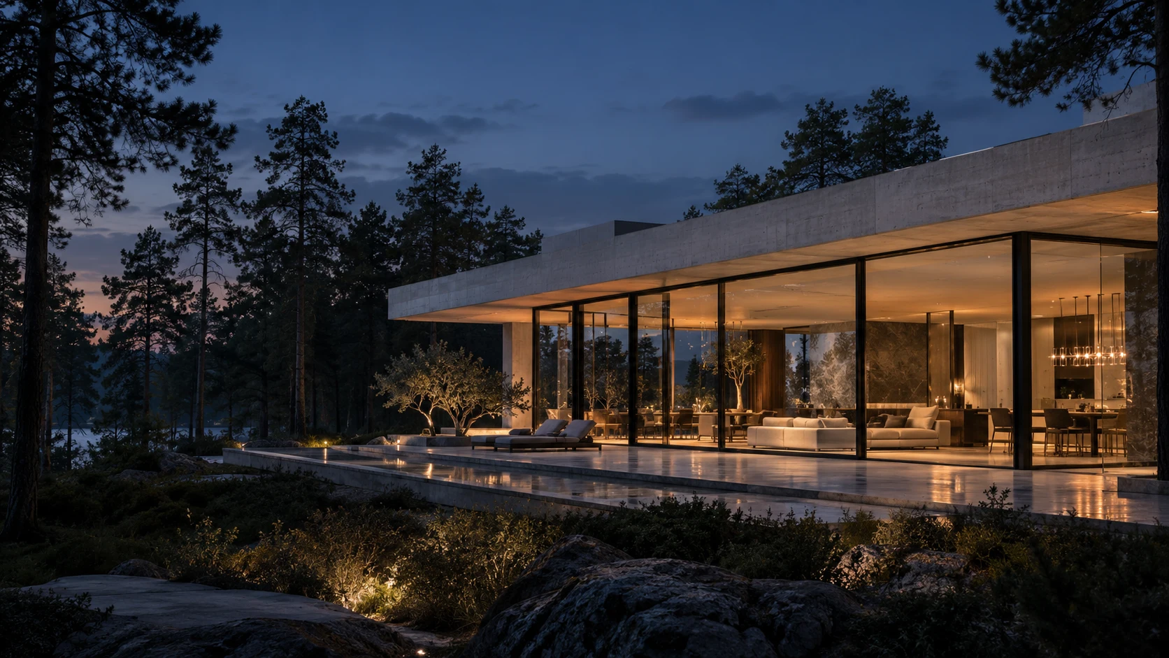 Concept of a contemporary house with generous glazing
